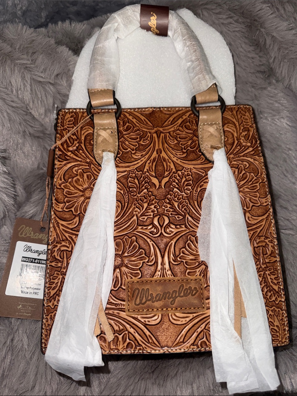Wrangler Embossed Floral Satchel in Copper Brown